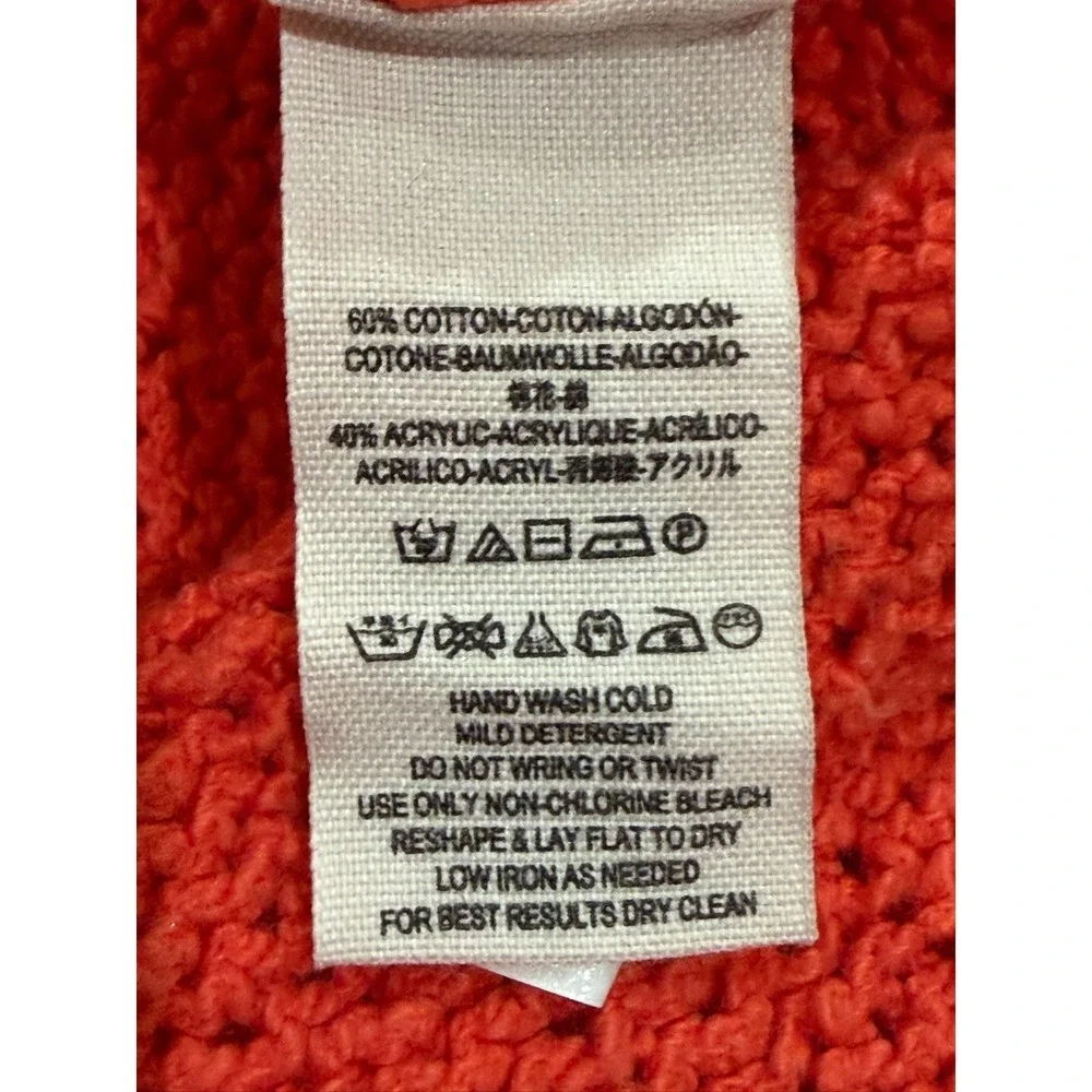 Free People Red Orange V-Neck Knit Oversized Sweater Kangaroo Pocket XS TP
